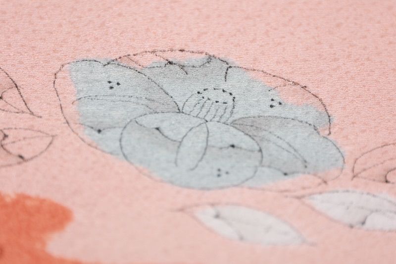 名古屋帯　桜色　グレー　白　墨　橙　手描き　辻が花　T555 名古屋帯 桜色 グレー 白 墨 橙 手描き 辻が花 T555 【公式通販】