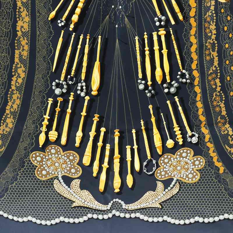 エルメス HERMES カレ90 Doigts de Fee 妖精の指 スカーフ 総柄 紺