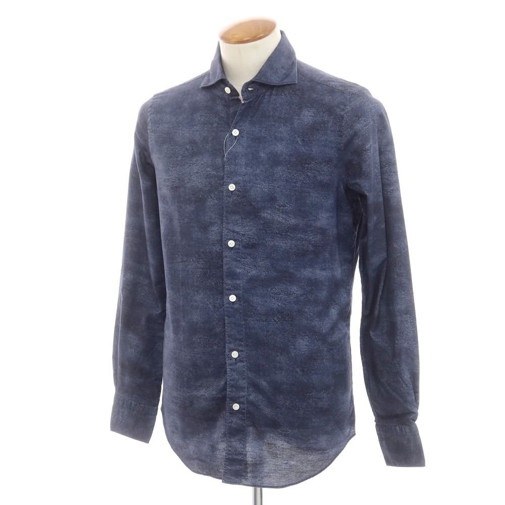Finamore ホリゾンタルカラー ネイビー 18 1/2 中古】フィナモレ Finamore コットン ホリゾンタルカラー