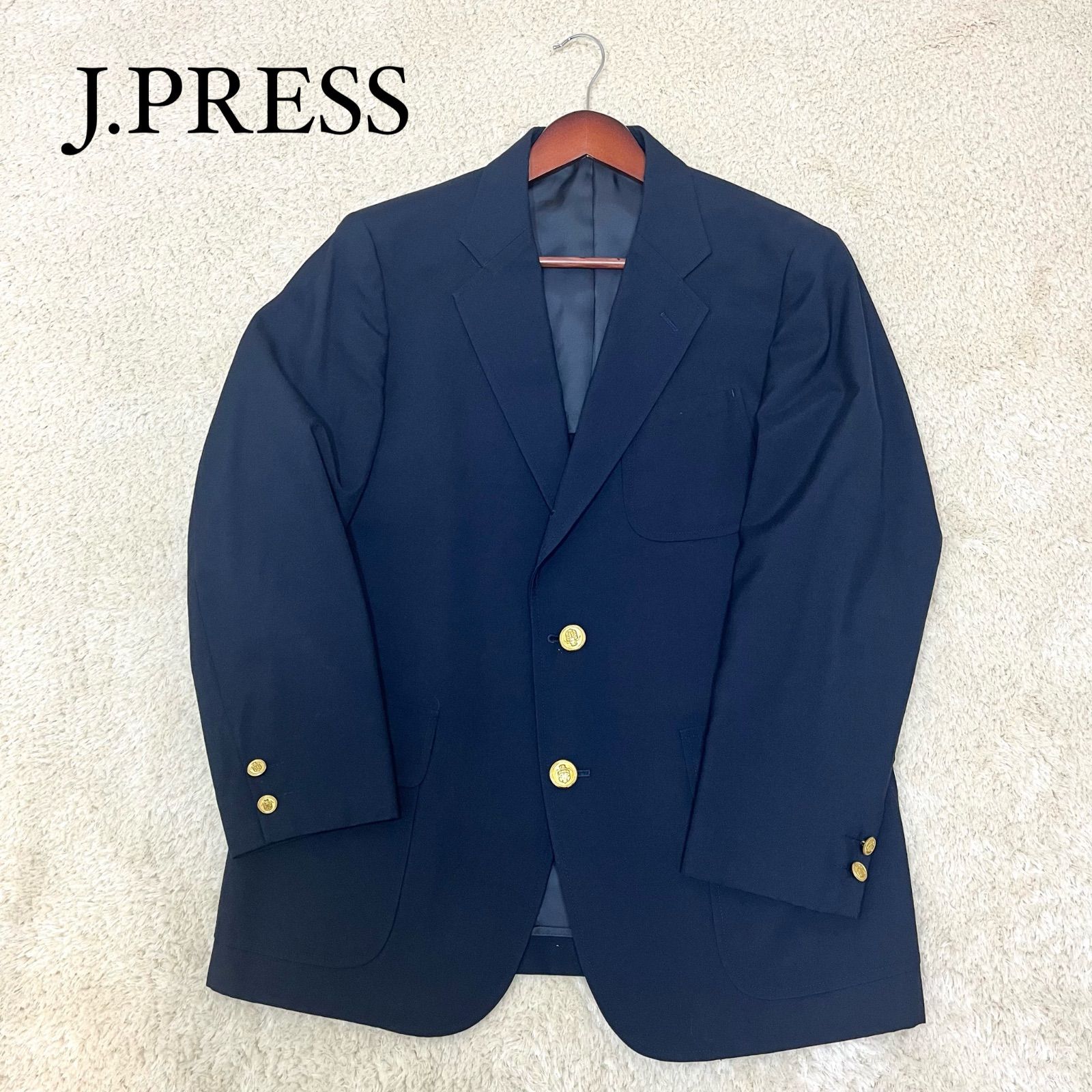 XLサイズ J.PRESS 紺ブレ パイピング赤 ロゴ刻印金ボタン 段返り 