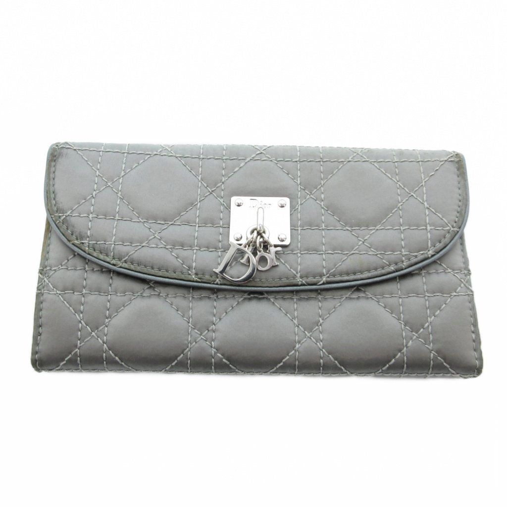 クリスチャンディオール Christian Dior カナージュ 二つ折り財布 ロゴ チャーム グレー 02-LU-0028 |JS GY11
