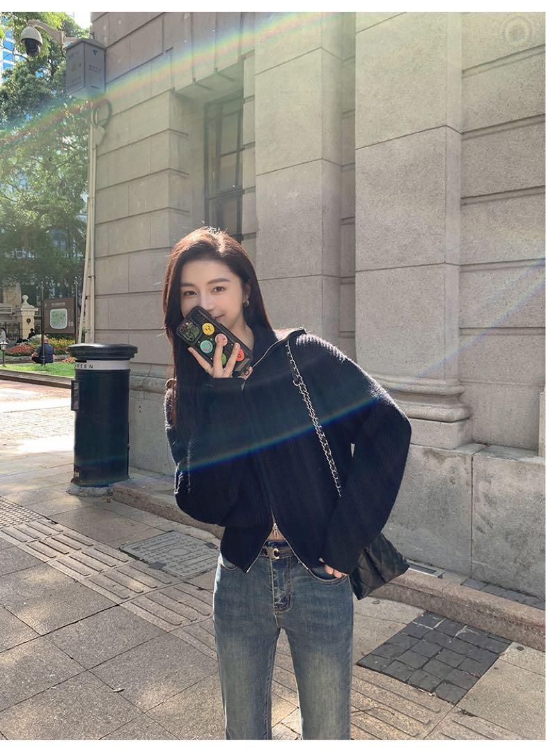 春の装い ハイウエストラペルジッパートップス