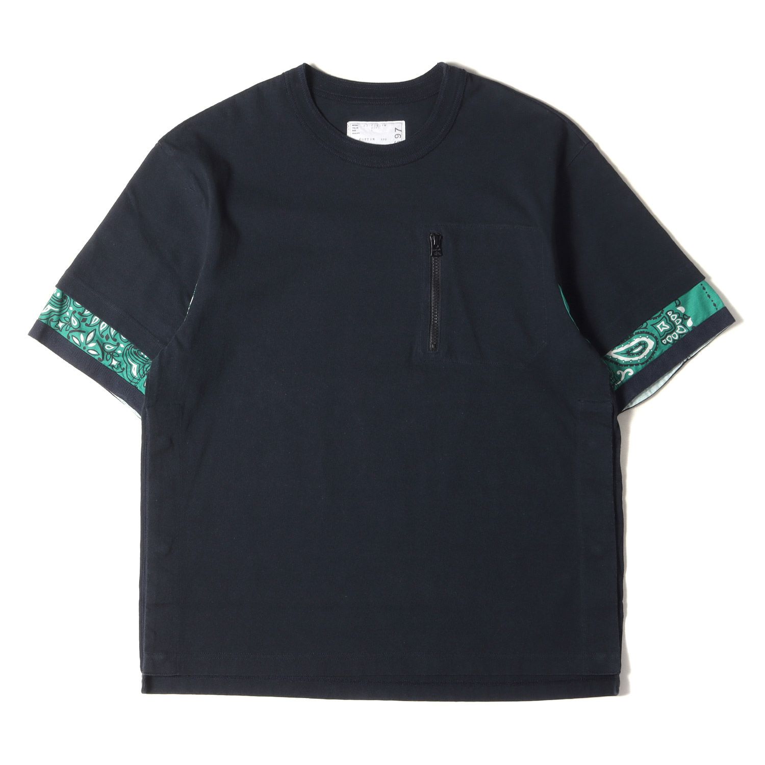 Sacai サカイ Tシャツ サイズ:1 22SS ペイズリー バンダナ 切替 ジップポケット クルーネック 半袖Tシャツ Bandana Print  T-Shirt ネイビー グリーン系 日本製 トップス カットソー【メンズ】 - メルカリ