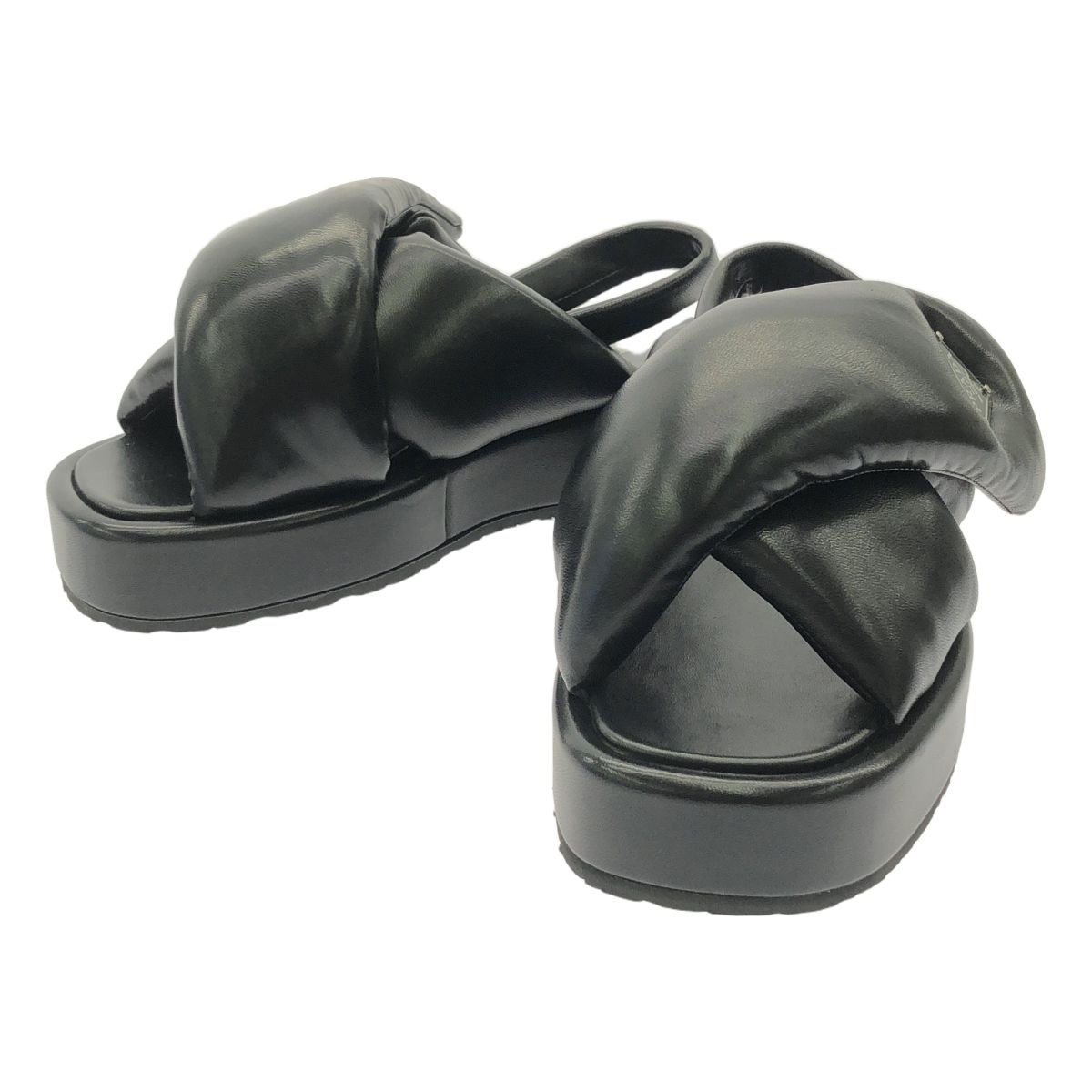 PRADA | プラダ | Soft padded nappa leather wedge sandals | 1XZ758 ソフトパデッドナッパ レザー サンダル | 34.5 | NERO | レディース