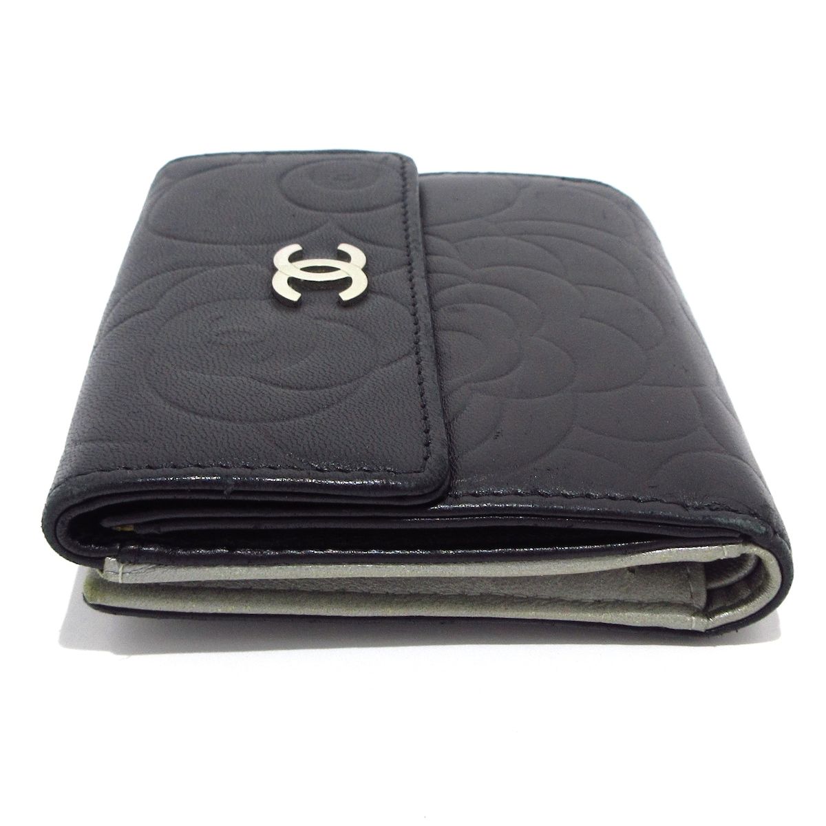 CHANEL(シャネル) Wホック財布 カメリア A47422 黒 シルバー金具