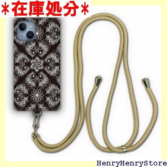 スマホショルダーケース iPhone14Pro互換品 ケース 肩掛け 首かけ 斜め掛け シンプル アイフォン14プロ互換品 スマホケース カバー ショルダーストラップ スマホカバー ダマスク柄 ブラック かわいい 1219