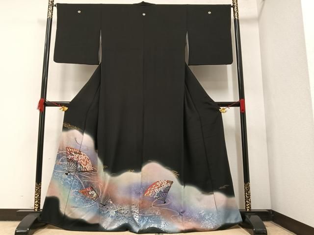 【新品未使用極美品】訪問着フルセット　扇面流草花文様　暈し染め　金銀彩　六通袋帯 平和屋着物□訪問着 流水草花文 暈し染め 金銀彩 正絹 逸品