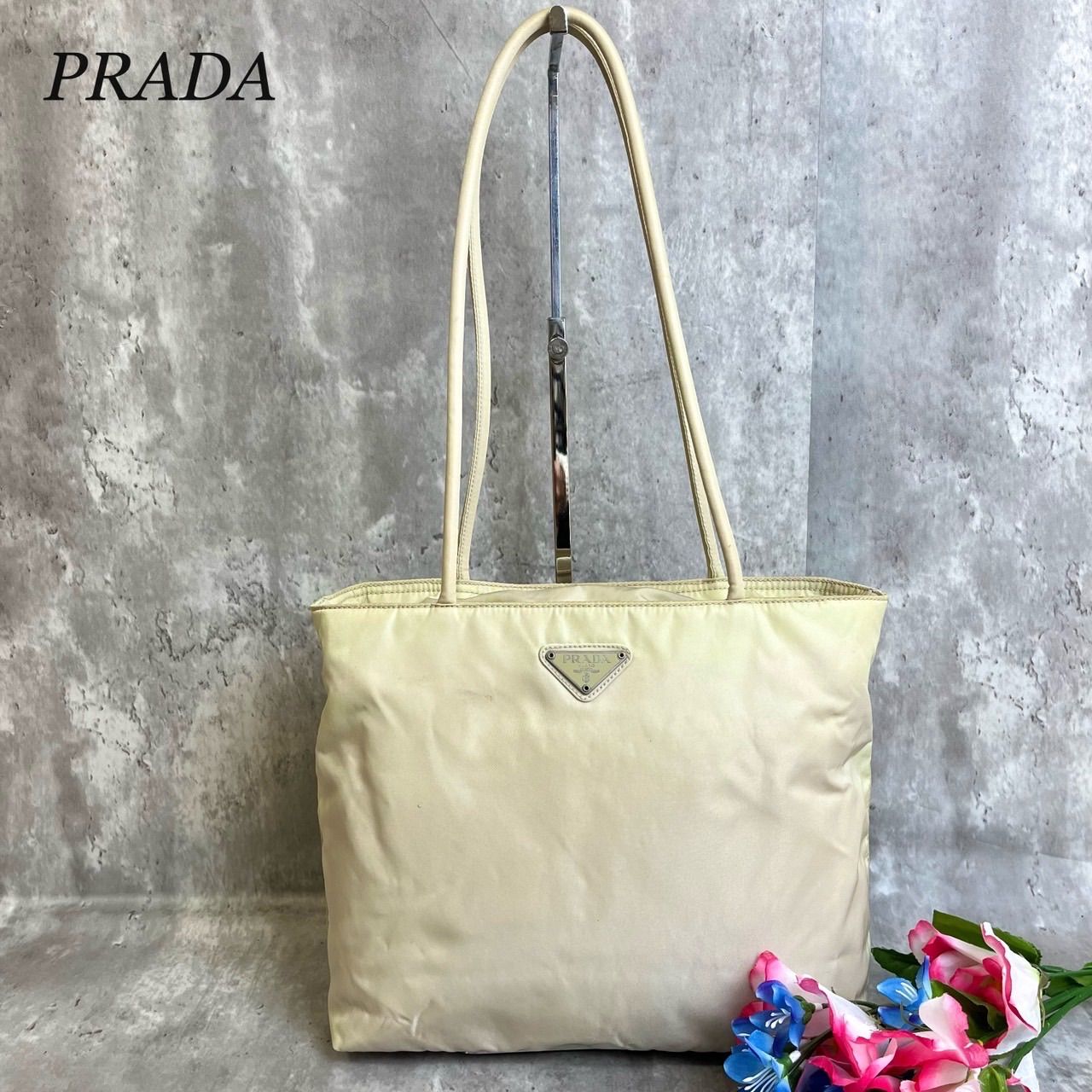 プラダ PRADA トートバッグ トート ハンドバッグ ベージュ シルバー