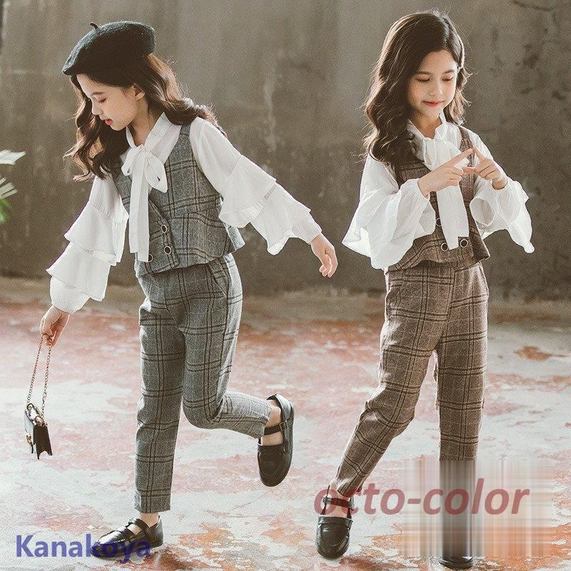 スーツ キッズ 女の子 フォーマル 子供服 スーツセット ベスト+パンツ+シャツ 韓国子供服 上下セット 受験用 入学式 卒業式 発表会 七五三 演出 110-160cmLYX特価アイテム