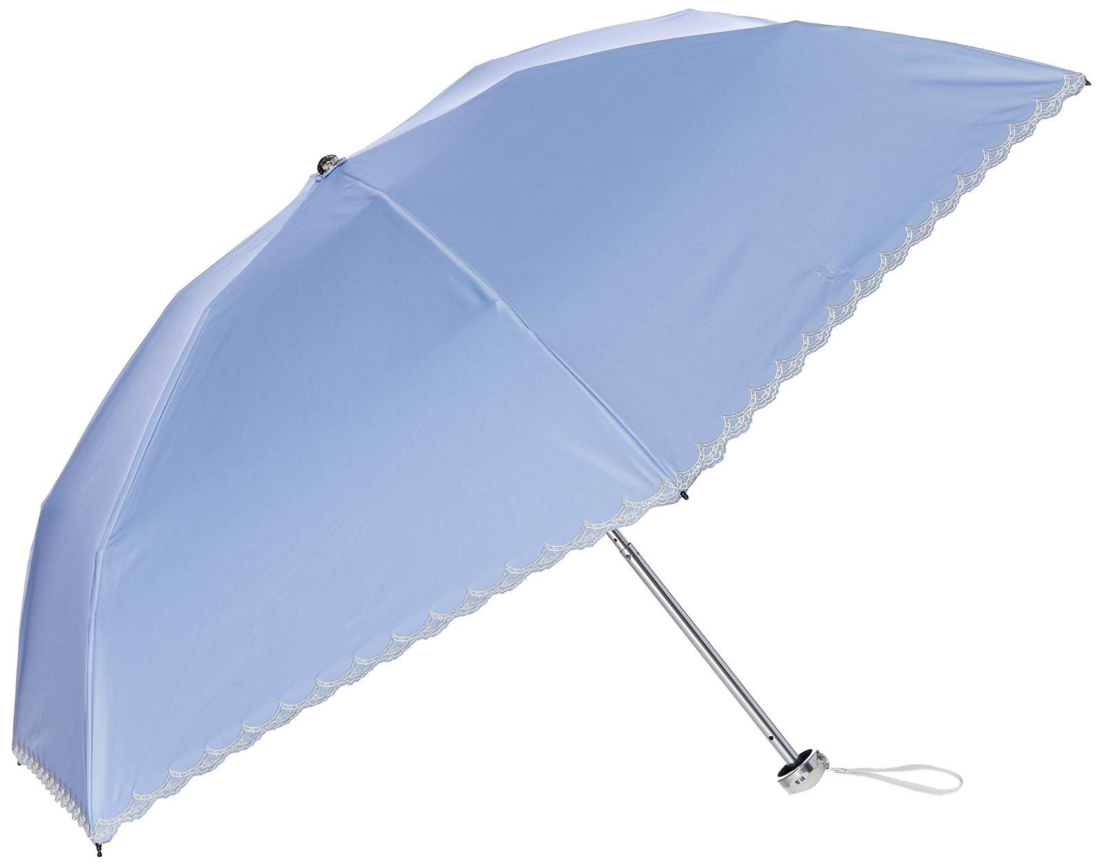 [ムーンバット] 折りたたみ傘 um-feel (アンフィール) スカラ刺繍 日傘 パラソル おりたたみ傘 レディース 10954-02【遮熱・1級遮光・晴雨兼用・軽量】 サックスブルー サックスブルー 親骨の長さ：約50㎝