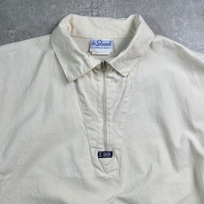 70年代 フランス製 LE GLAZIK ハーフジップ フレンチフィッシャーマンスモック ユーロワークジャケット キャンバス地 メンズM相当
