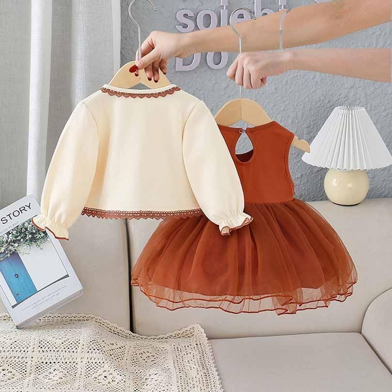ワンピース2点セット刺繍入園式子供服 女の子入学式卒園式子供きれいめフォーマル ベビー長袖結婚式 衣装 誕生日 服1歳 2歳 3歳 4歳 5歳 キッズ 80 90 100 110