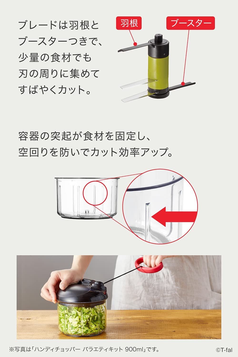 ティファール みじん切り器 手動 900mL ふたも洗える 「ハンディ