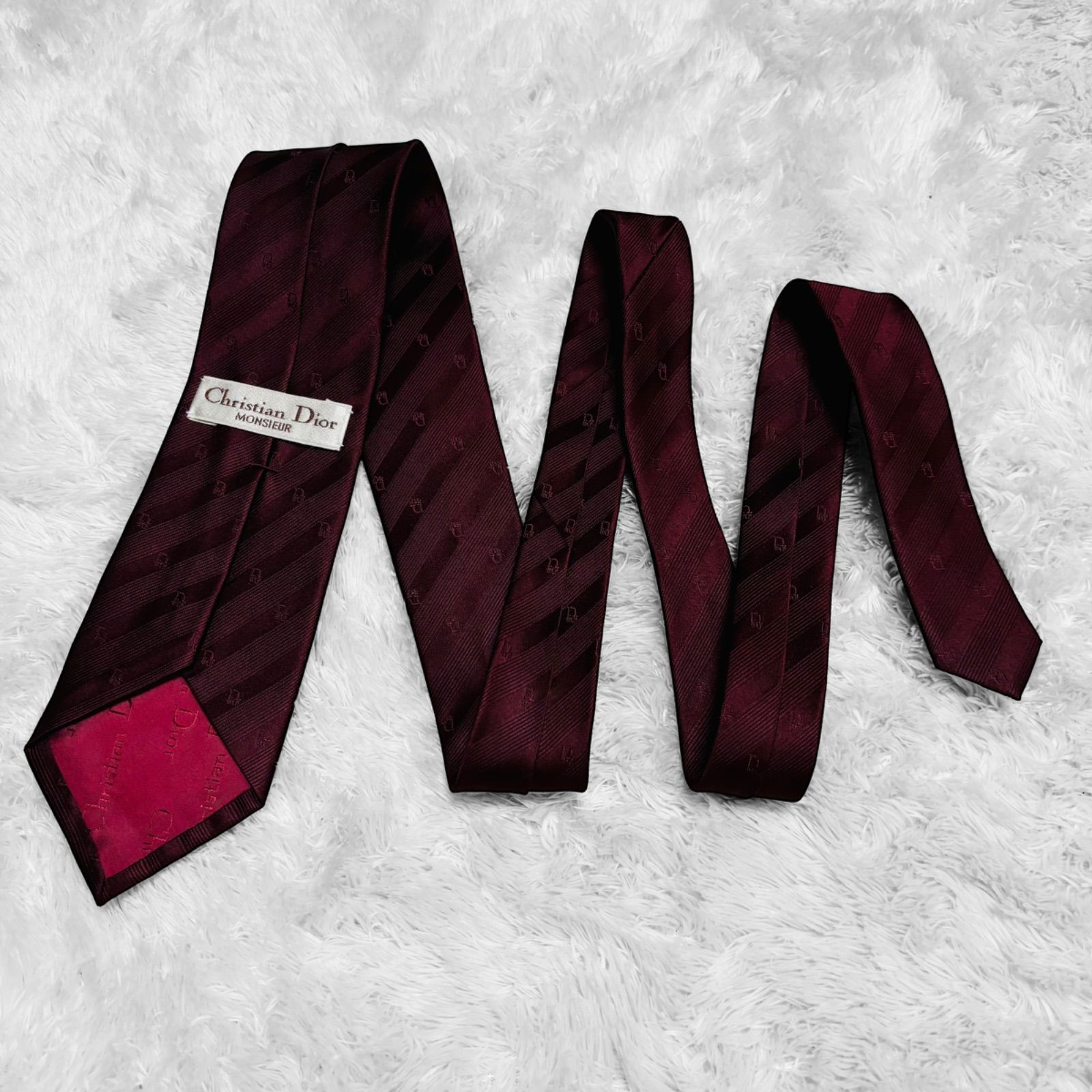 新品未使用】Christian Dior ネクタイ 総柄 レッド ネイビー Christian