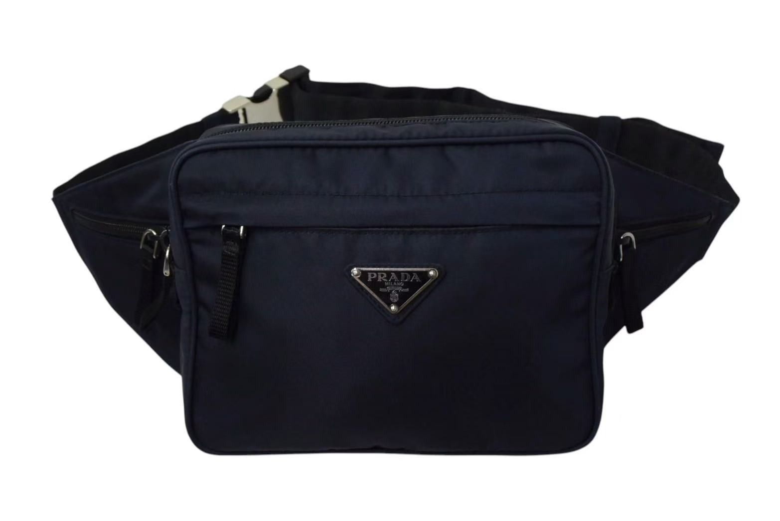 PRADA プラダ ウエストバッグ ショルダーバッグ トライアングルロゴ 2VL001 ナイロン ネイビー ブラック シルバー金具 4b000789