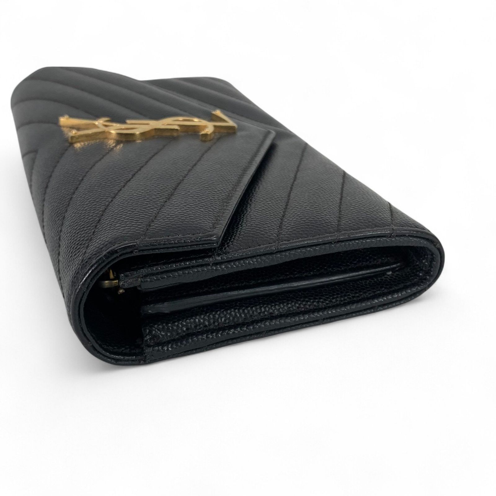 SAINT LAURENT サンローラン 長財布 Vステッチ ロゴ キャビアスキン