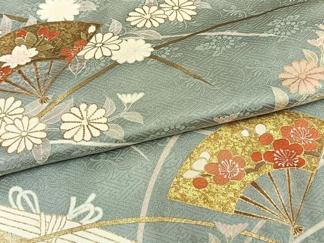 平和屋着物▽訪問着 単衣 駒刺繍 絞り 扇面花文 金彩 正絹 逸品