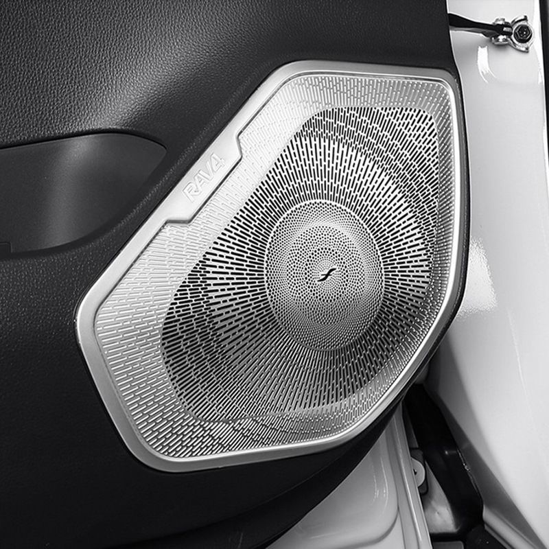 20-24年式RAV4対応ドアスピーカー装飾リング ステンレス製 4枚セット シルバー ブラック選択可 簡単貼付け