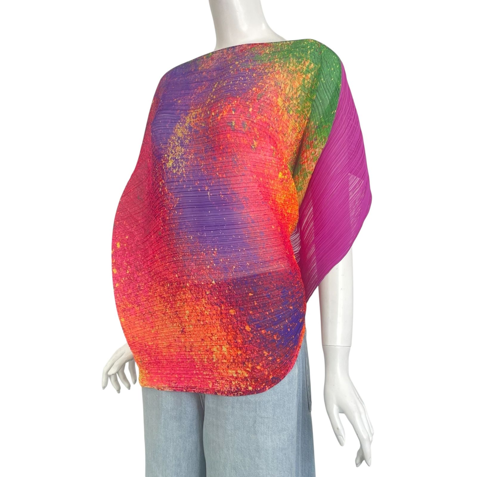 ISSEY MIYAKE イッセイミヤケ プリーツプリーズ ポンチョ マルチカラ 希少 美品 プリーツプリーズ イッセイミヤケ VOYAGER マダムT