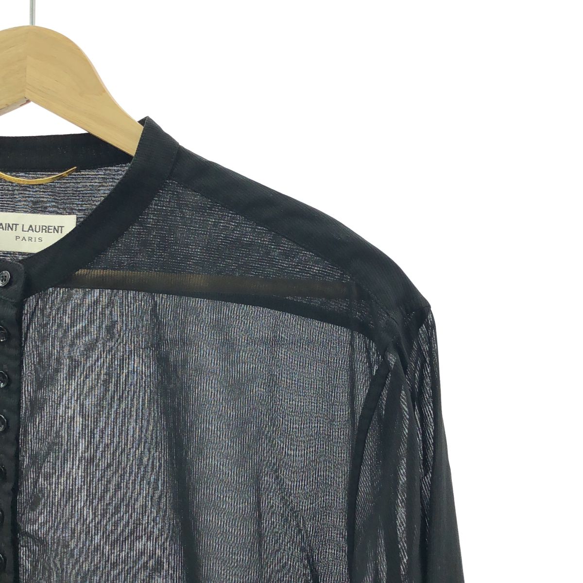 SAINT LAURENT PARIS / サンローランパリ | コットン ヘンリーネック シャツ | 36 | ブラック | レディース SAINT LAURENT PARIS / サンローランパリ | コットン ヘンリーネック