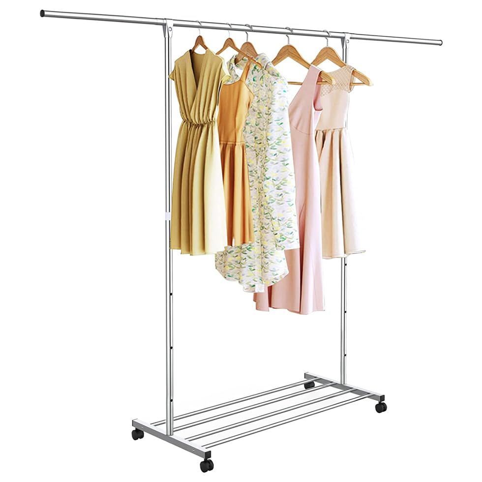 DEWEL ハンガーラック 頑丈 幅120-200cm×奥行41cm×高さ105-165cm キャスター付き 耐荷重80kg 高さ調節可能 移動便利 収納便利