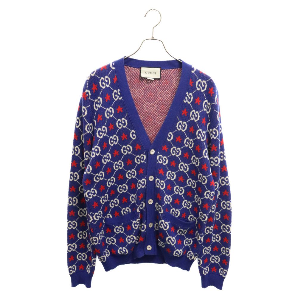 GUCCI (グッチ) GGスター総柄ニットカーディガン ブルー 576793 - メルカリ