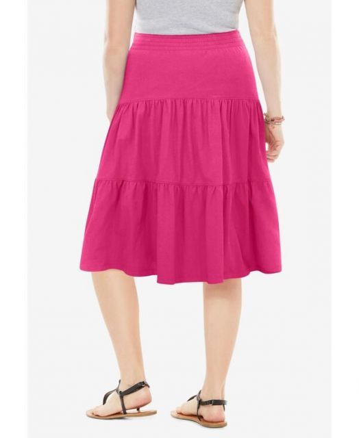 ウーマン ウィズイン レディース スカート ボトムス Women s Within Elastic-Waist Knit Tiered Skirt Raspberry sorbet
