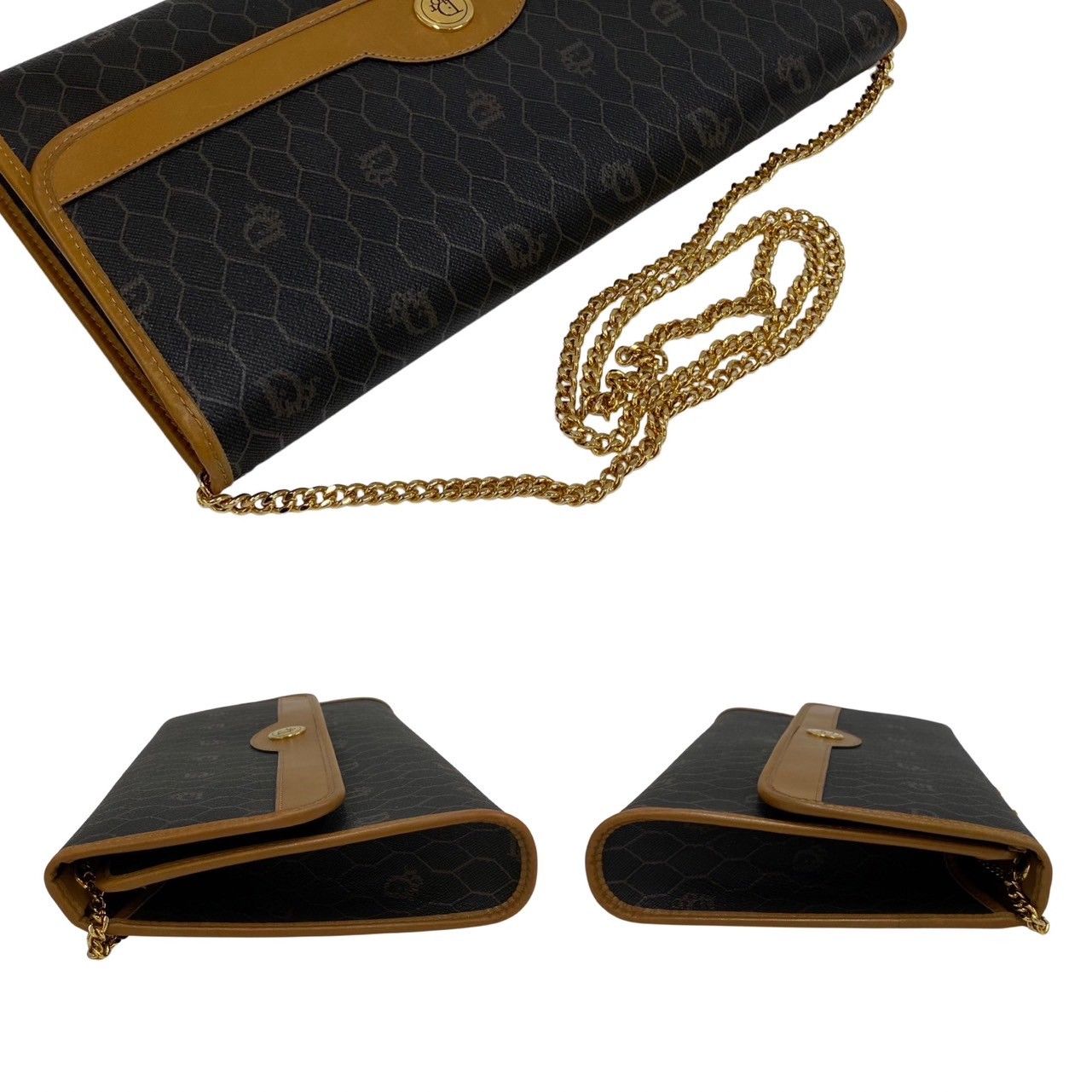 極 美品 保存箱付 Christian Dior ディオール ハニカム柄 チェーン 