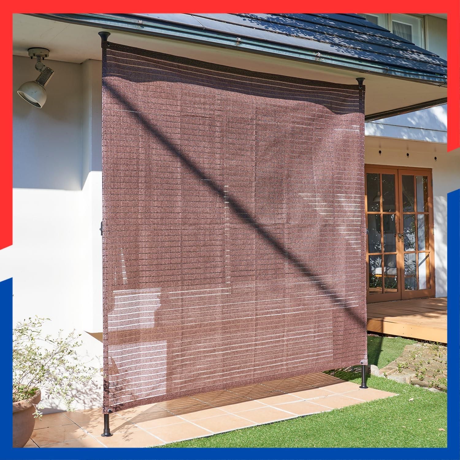 即日発送 日除け シェード 屋外 突っ張り目隠しサンシェード 2×2m 遮光率約76％ 紫外線遮蔽約85％ 山善 YAMAZEN 水洗い SPSH-2020 ブラウン