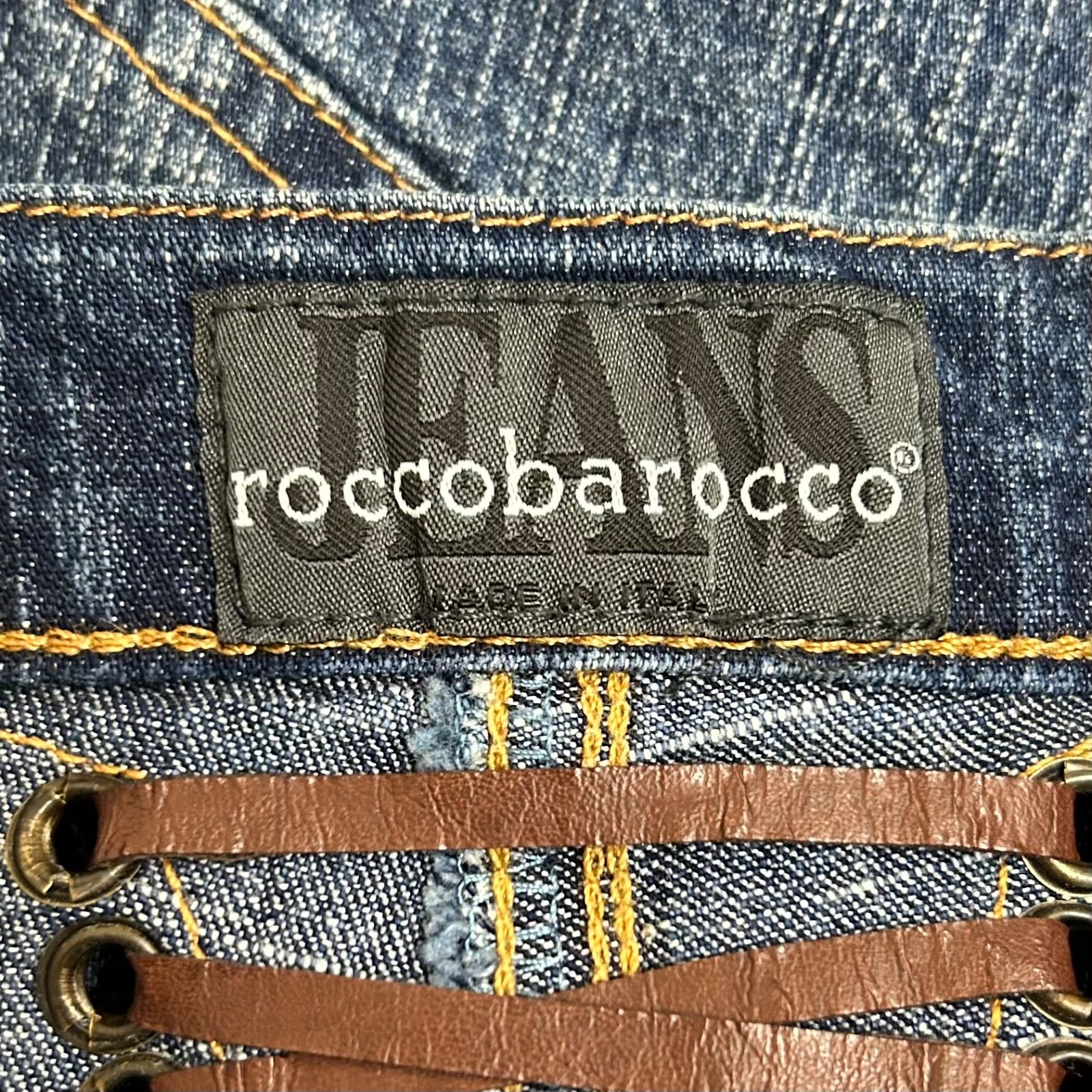 z817 roccobarocco ロッコバロッコ デニム パンツ ジーンズ ブーツカット インディゴブルー ストレッチ性 バック編み上げリボン レディース