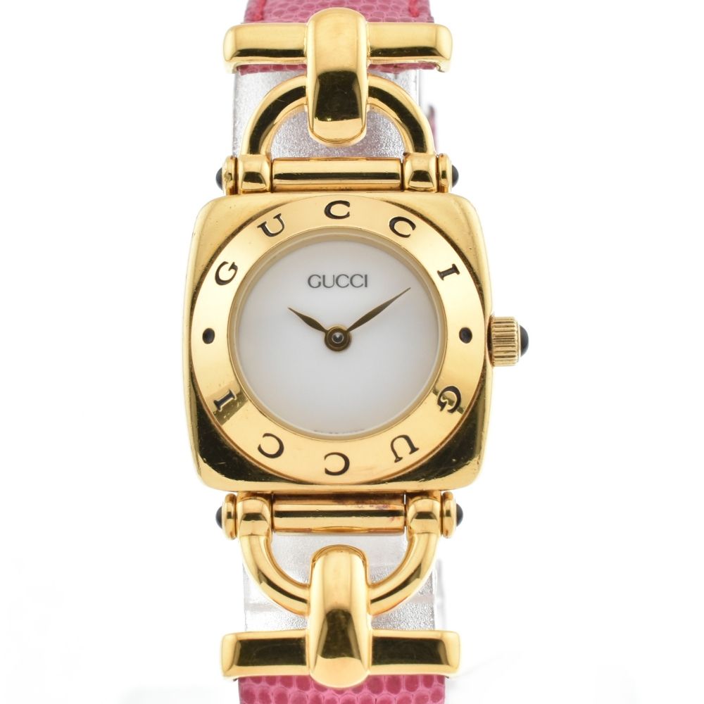 グッチ GUCCI 6300L ホースビット GP/レザー クォーツ レディース良品 O#135071