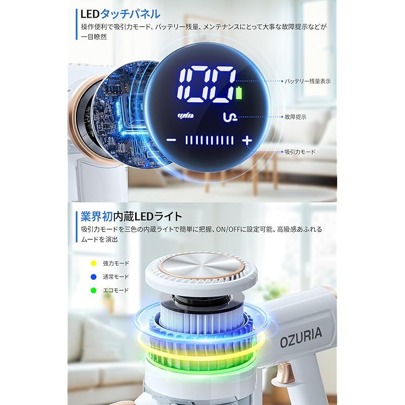 【訳あり】掃除機 コードレス 45000Pa 業界初ムードライト登場 充電式 Amazon | 掃除機 コードレス 【45000pa強力吸引・自立式・60分