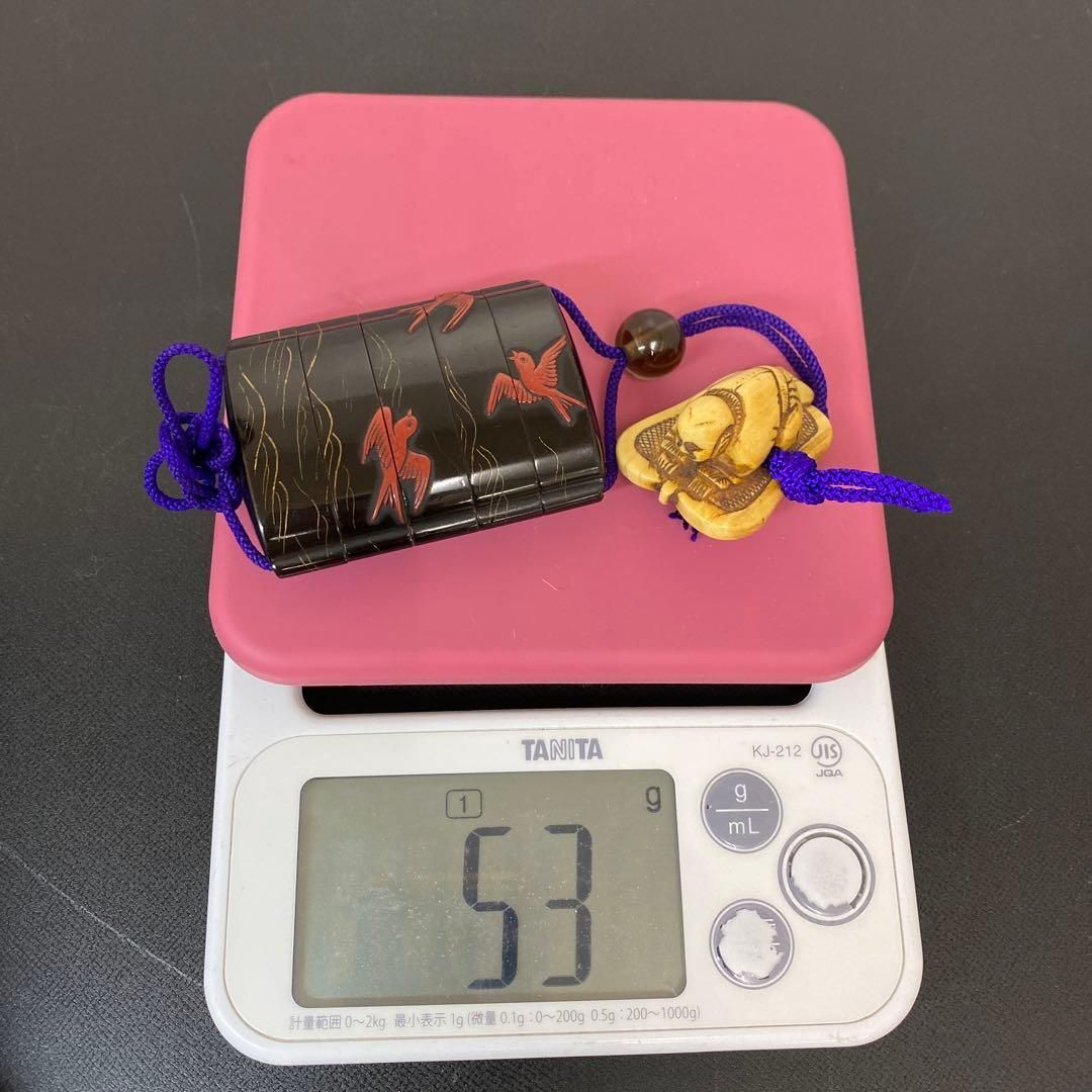 江戸時代 堆朱蒔絵波千鳥五段印籠