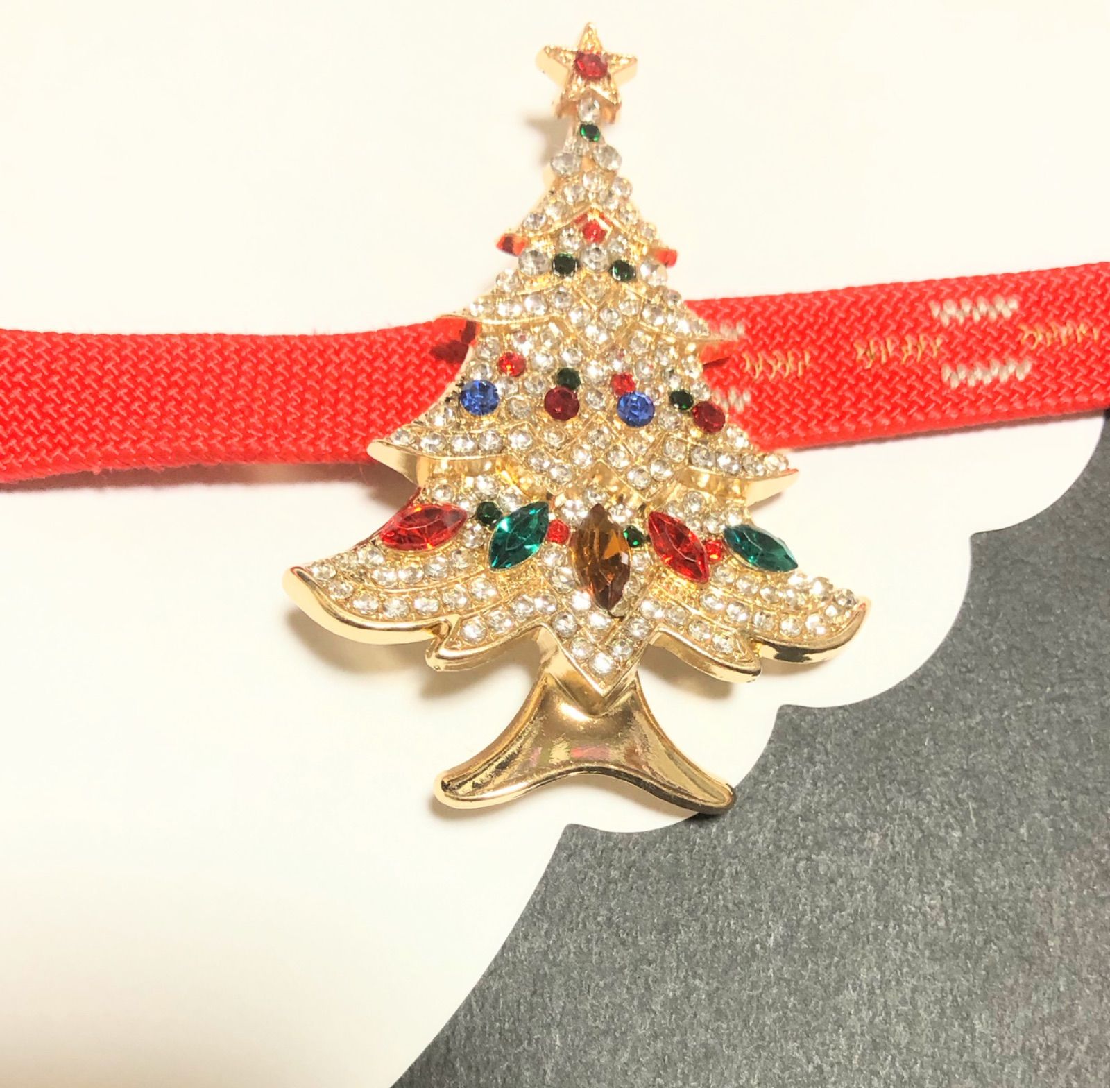 帯締め飾り 帯飾り クリスマス① 1596 クリスマス ツリー白のブローチ 