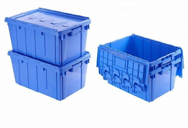 4個セット コンテナ フタ一体型コンテナボックス 業務用 ネスティング＆スタッキング両立 40L ブルー 青 重要書類搬送用 収納ボックス 収納用品 収納棚 整理箱 ハード コンテナボックス プラスチック