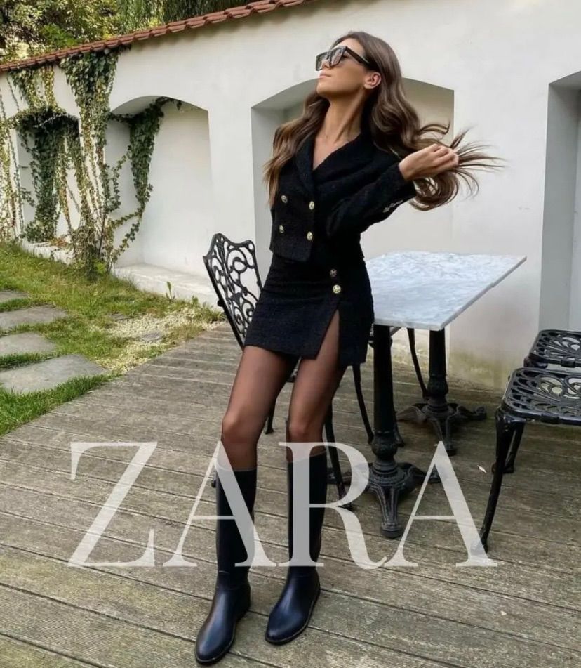 ZARA テクスチャー素材クロップド丈ブレザー 金ボタン - ミニー