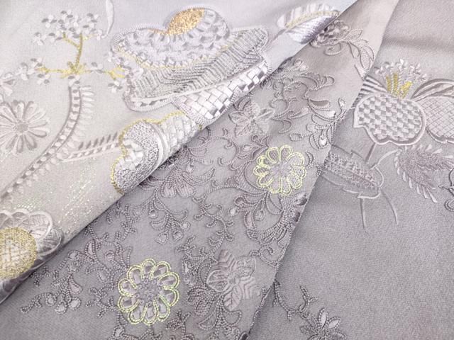 平和屋着物▽訪問着 単衣 刺繍 花文箱文 銀糸 正絹 逸品