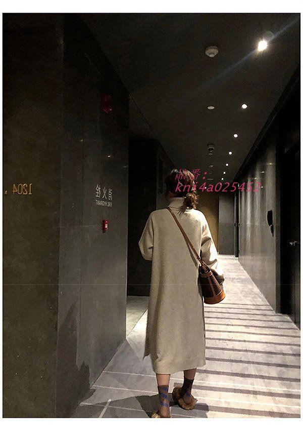 ニットワンピース レディース ネック ロング ワンピース 大きいサイズ 長袖セーター 秋冬 柔らか kni4a025452 NICORILABO_COM