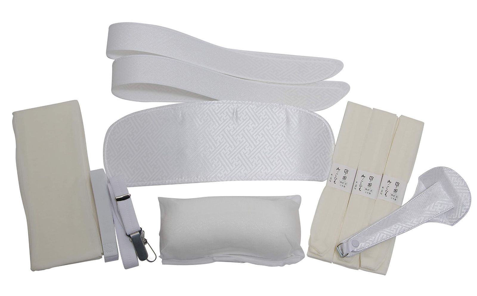 数量 帯枕 前板 衿芯2本 着物ベルト 腰紐3本 伊達締め 三重紐 止金 ホワイト 白 11点セット 着付け小物 和装 ハセガワ