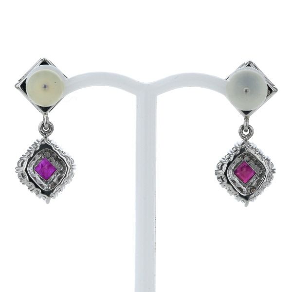 Pt850 プラチナ ピアス ルビー 0.66ct/0.65ct ダイヤモンド 0.18