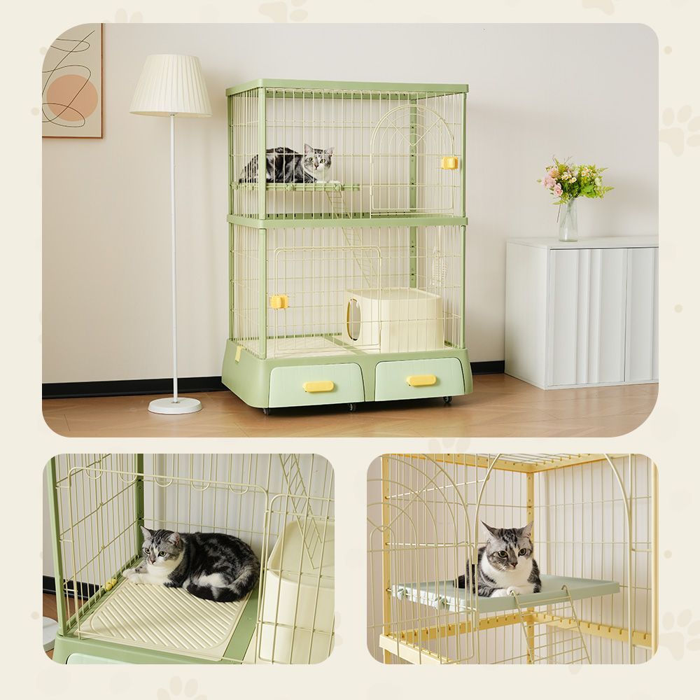2段 掃除しやすいトイレ付きキャットケージ