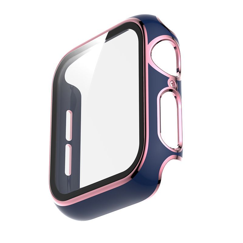 アップルウォッチ カバー ケース 【ネイビー×ピンク】 ライン キラキラ apple watch series 6 SE 5 4 3 2 1 38mm 40mm 42mm 44mm 45mm