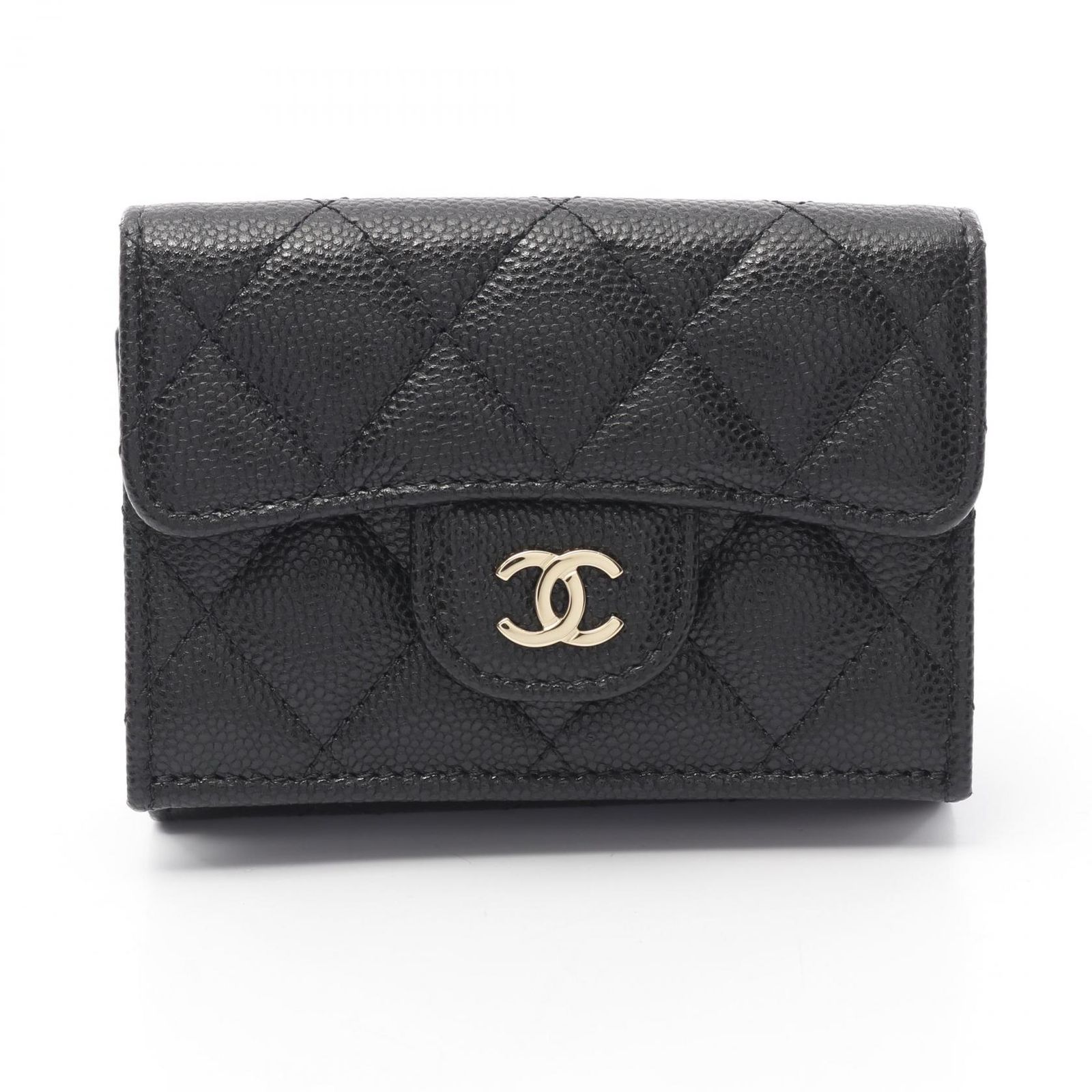 シャネル CHANEL 三つ折り財布 クラシック スモール フラップ ウォレット マトラッセ AP0230 ブラック キャビアスキン グレインドカーフ マトラッセ 三つ折財布 レディース Used A