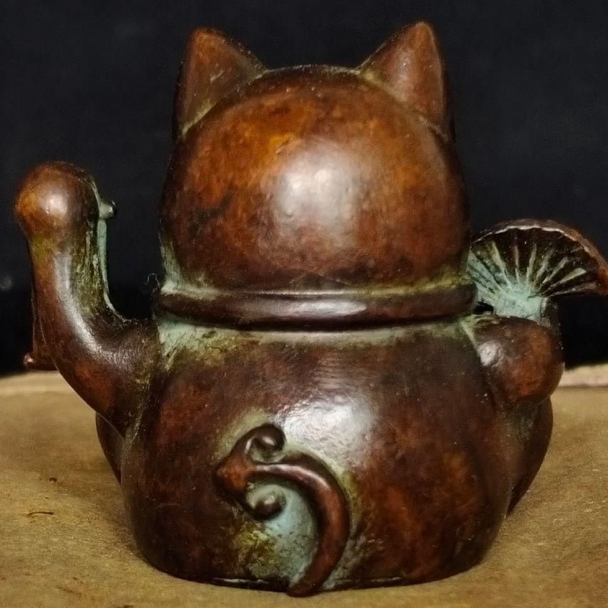 銅制 招財猫 招財進宝 茶台茶寵 自宅 オフィスカウンター 装飾品 工芸