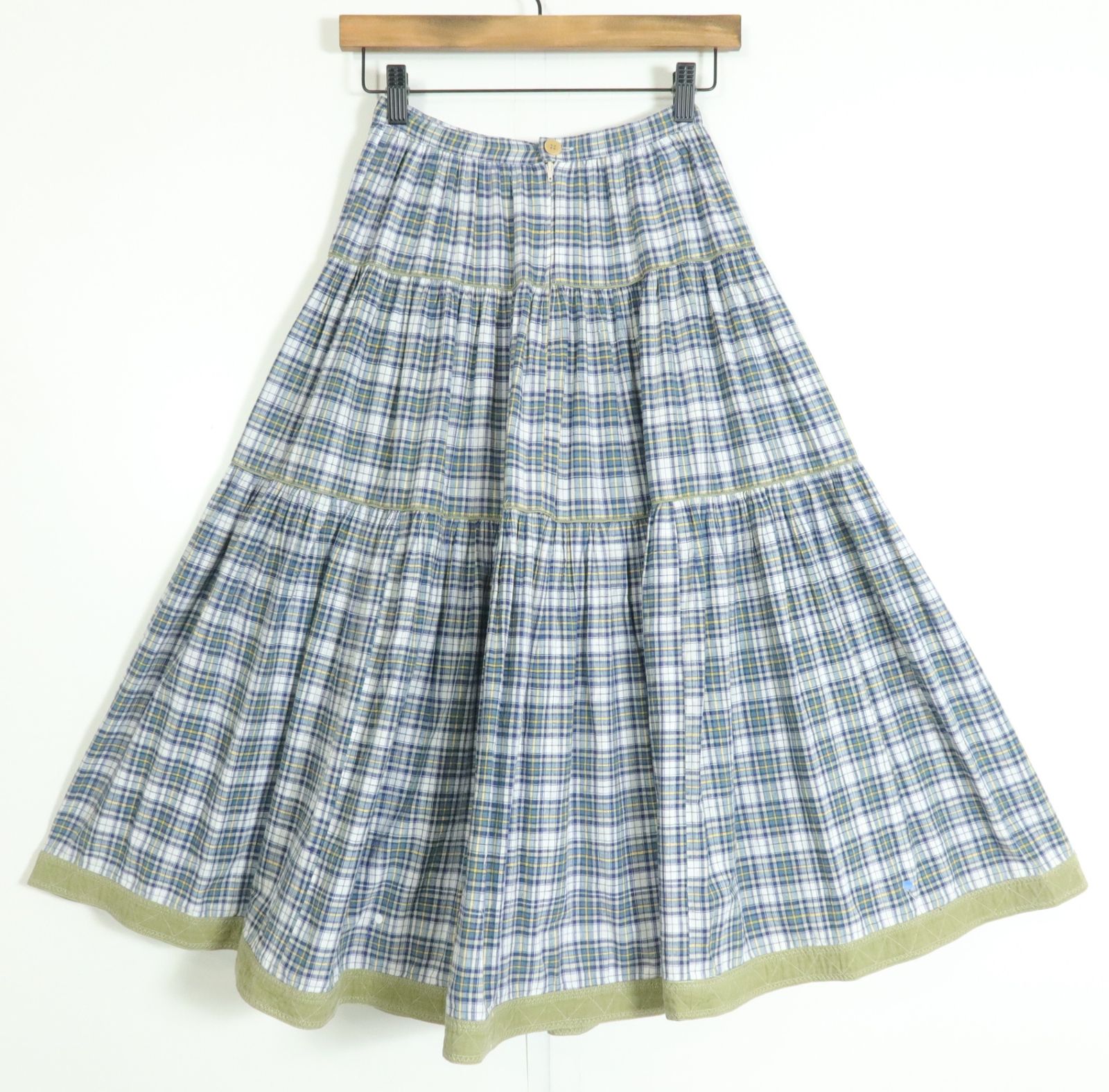 ピンクハウス☆ギャザースカート ブルー×白系 裾パッチワーク