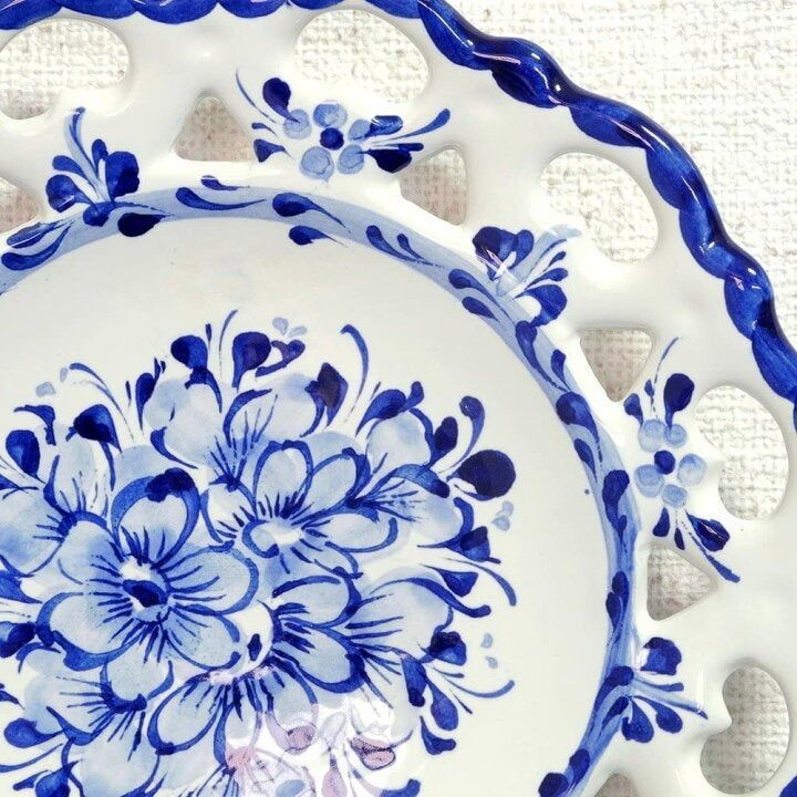 ポルトガル輸入】絵皿 ブルー×ホワイト 19cm アルコバッサ 花柄