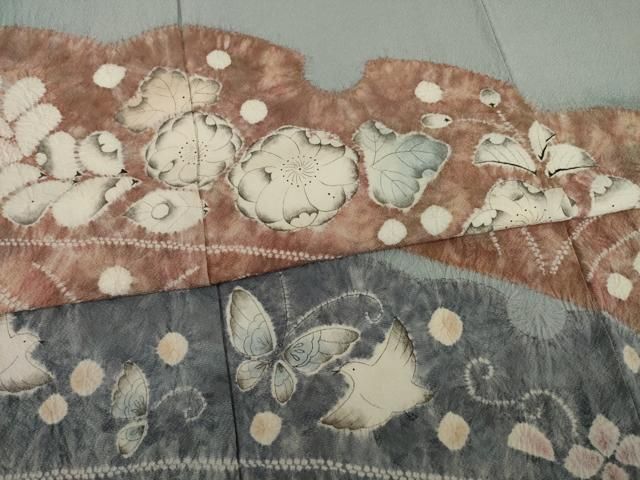 平和屋着物○十日町 名門 滝泰謹製 訪問着 辻が花 絞り 花蝶文 千鳥