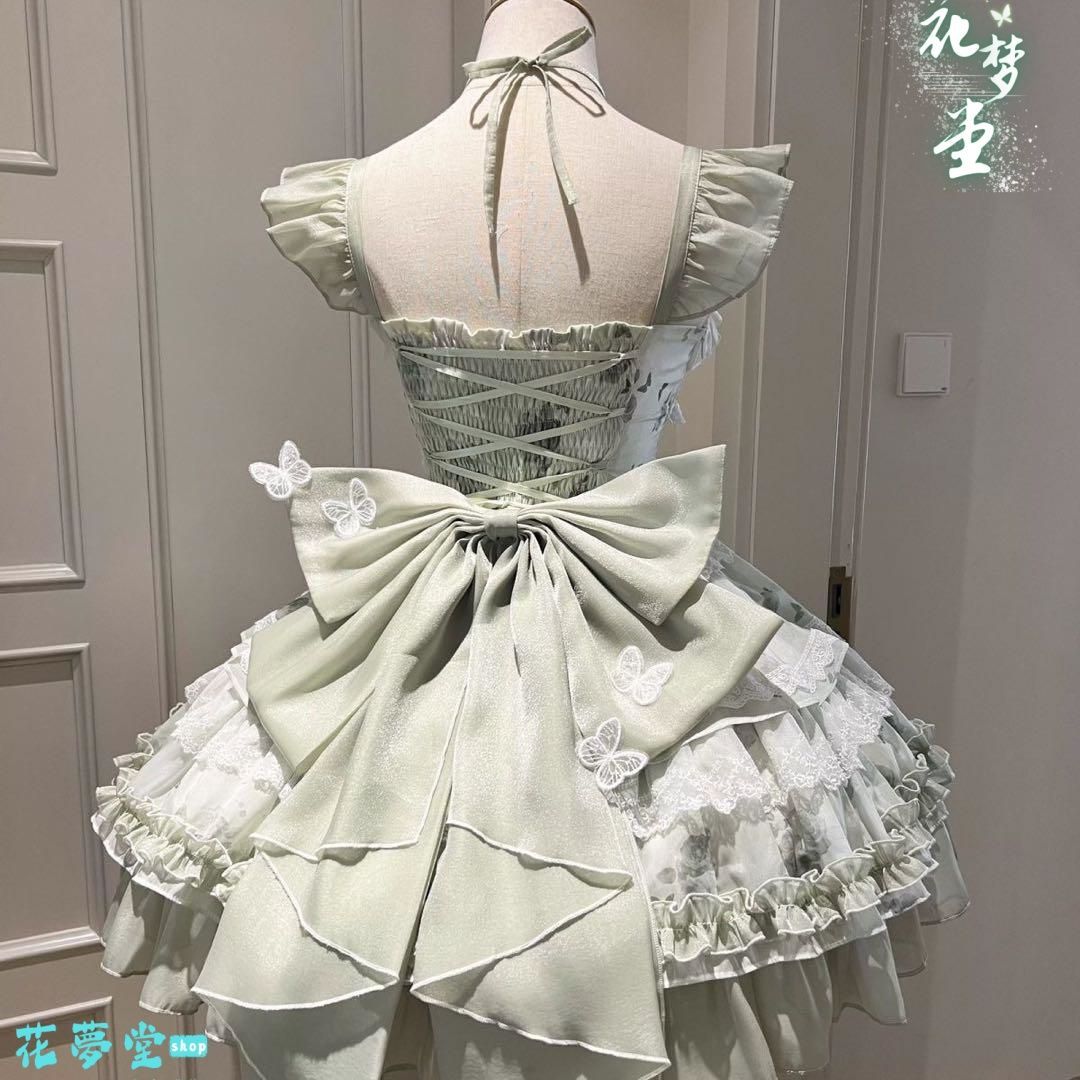 25年 コスプレ ドレス 薄緑のロリータドレス フリル付き かわいい フリル 撮影会 舞台 イベント 花夢堂-58