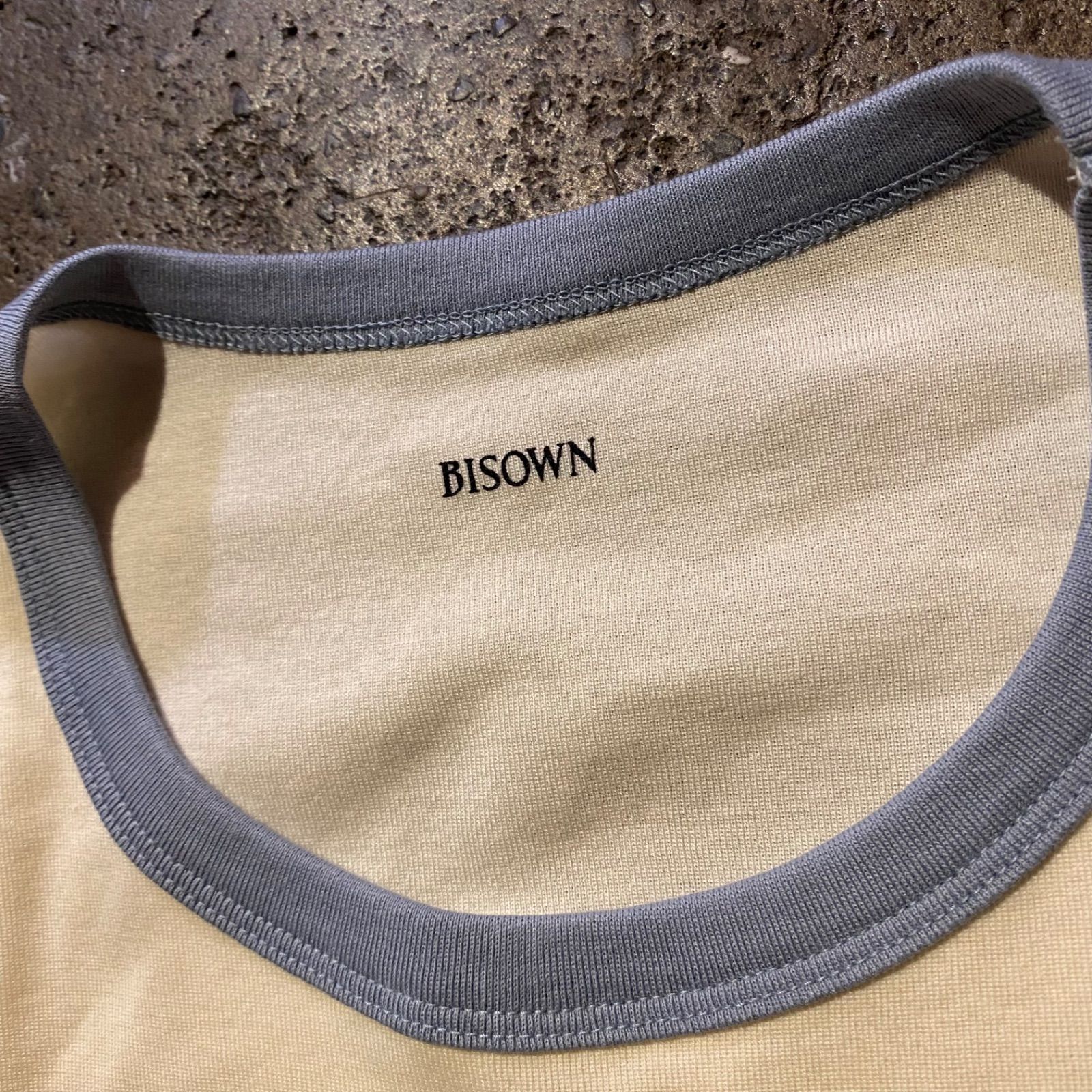 BISOWN 25ss トリムTシャツ TRIM TEE WHITE×BLUE ビソウン リンガーT