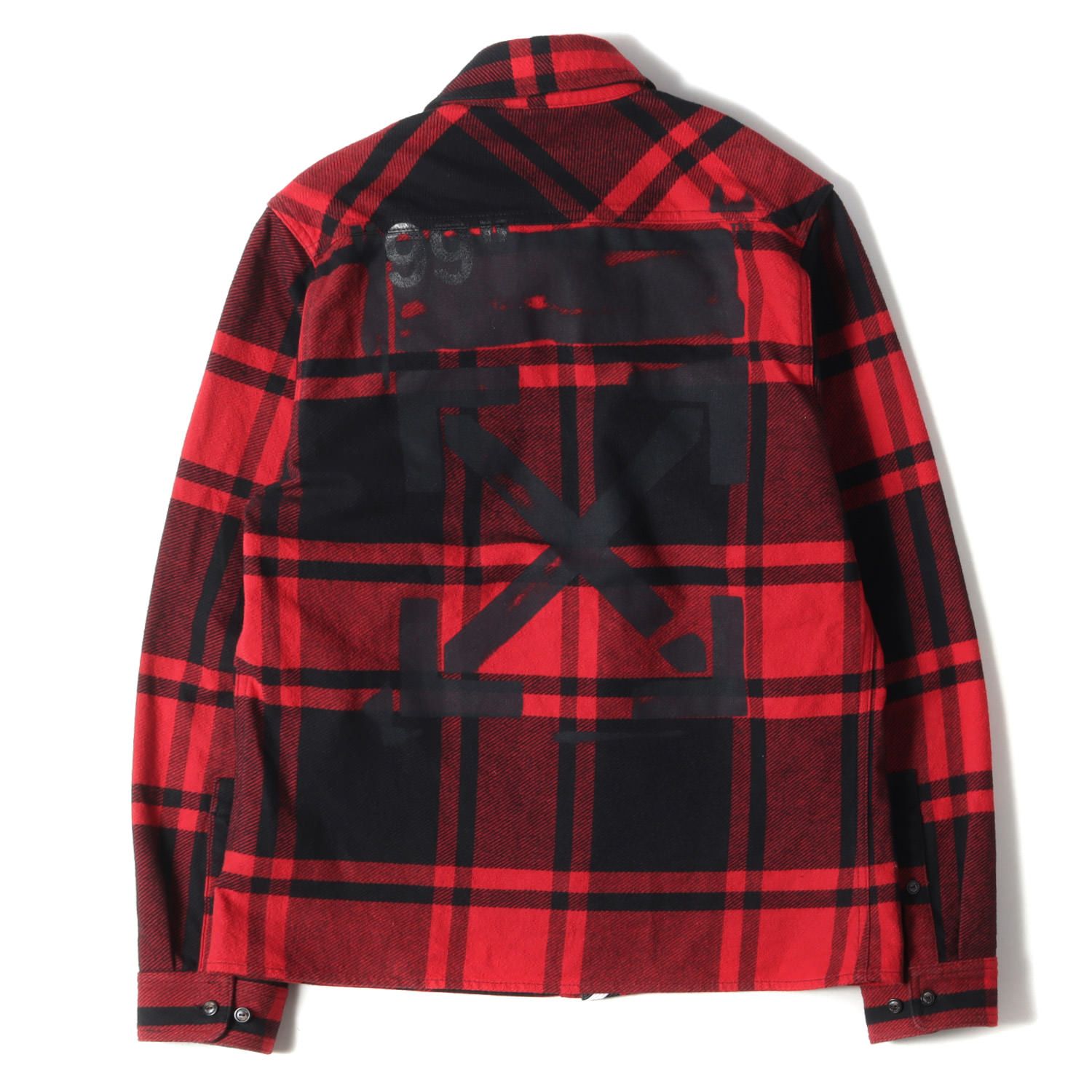 OFF-WHITE オフホワイト シャツ ステンシルロゴ ヘビー チェック ネルシャツ STENCIL FLANNEL SHIRT 19SS レッド  ブラック 赤黒 S トップス カジュアルシャツ 長袖 イタリア製 ブランド